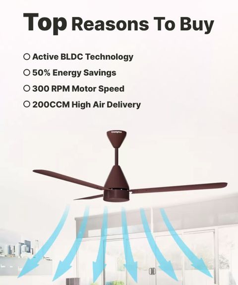 Crompton Energion Hyperjet | BLDC Technology | Remote Control with 2 Year Warranty Energy Saving 1200 mm Ceiling Fan (5 Star | Brown | Pack of 1) - Image 8