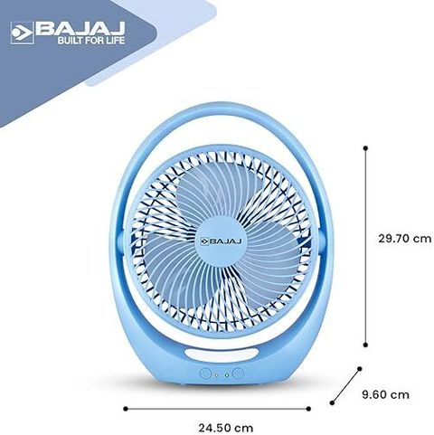 BAJAJ PYGMY GO (251301) | Rechargeable | Energy Saving with 1 Year Warranty Energy Saving 178 mm Table Fan (Cerulean blue | Pack of 1) - Image 5