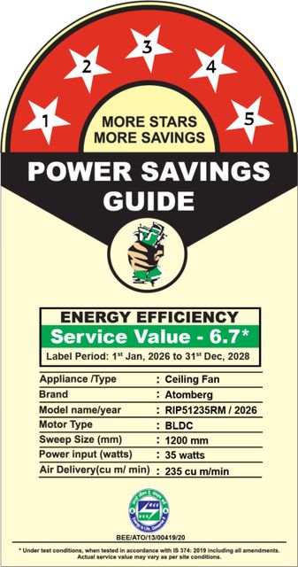 Atomberg Renesa Prime Remote|High Air Delivery|LED Speed Indicator|Low Noise|Sleek Design with 3 Year Warranty BLDC Motor with Remote 1200 mm Ceiling Fan (5 Star | Gloss Brown | Pack of 1) - Image 6
