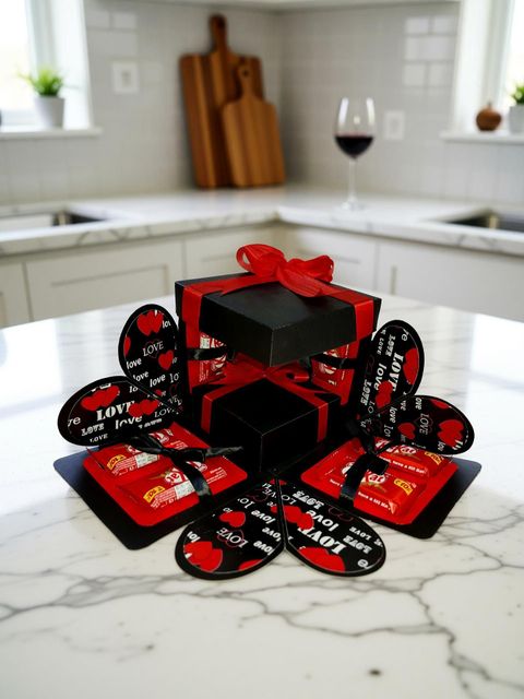 US IDEAL CRAFT Explosion Box Gift with 8 Kitkat Chocolates, Red/Black - Image 4