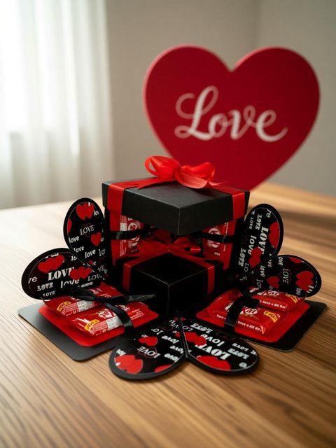 US IDEAL CRAFT Explosion Box Gift with 8 Kitkat Chocolates, Red/Black - Image 6