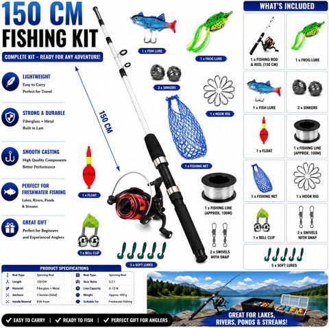 River Hunt Tackle Starter Kit Fishing Rod and Reel Combo (150 cm, - Image 4