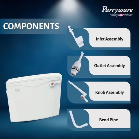 Parryware Slimflush Tip Top Polypropylene Cistern set of 4 pic 334