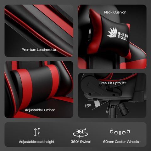 GREEN SOUL Raptor 2.0 Racing Edition Gaming Chair, Black/Red - Image 8