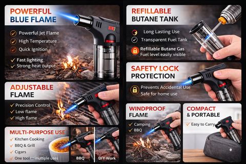 Leocook BBQ Blów Torch jét flamé Lightér, Kitchen Gàs Lighter Plastic Gas Lighter (Multicolor, Pack of 1) - Image 7