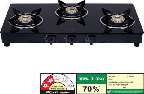 Elica 703 CT VETRO BLK Glass Manual Gas Stove (3 Burners) - Image 5