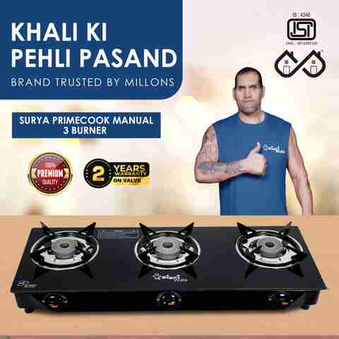 Sigri-wala Manual Cute Plain Gas Stove (3 Burners) - Image 5