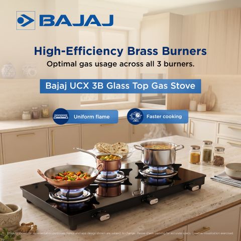 Bajaj UCX 3B Glass Manual Gas Stove, 3 Burners - Image 6