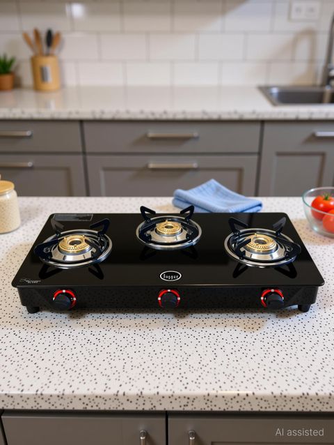 Fogger Popular Black Glass Cooktop 3 Burner Glass Manual Gas Stove (3 Burners) - Image 4
