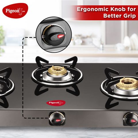 Pigeon Brunet Glass Manual Gas Stove 3 Burners - Image 8