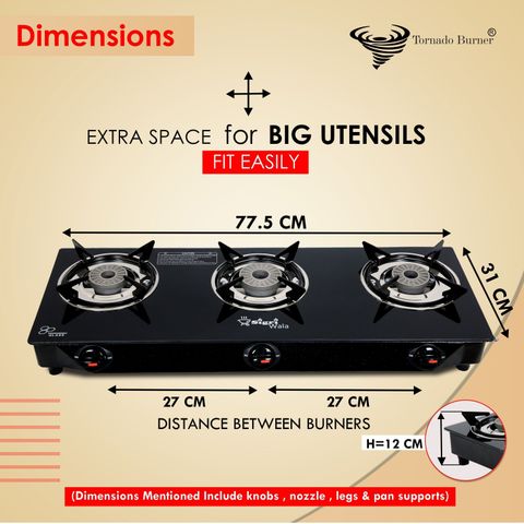 Sigri-wala Manual Cute Plain Gas Stove (3 Burners) - Image 6