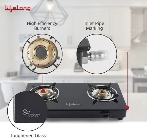 Lifelong LLGS118 2-Burner Glass Manual Gas Stove - Image 8