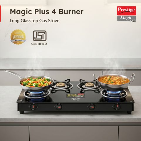 Prestige Magic Plus GTMP-04 L With Powder Coated Body Glass Manual Gas Stove (4 Burners) - Image 6