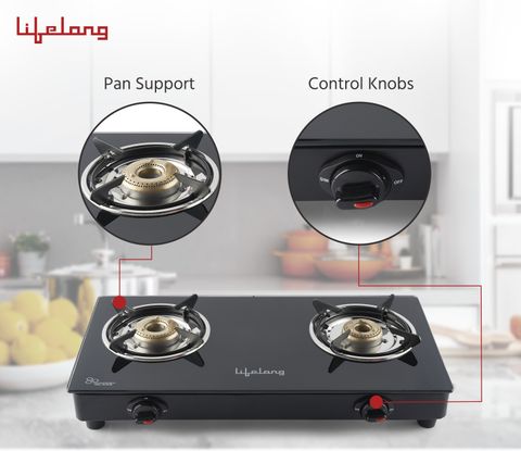 Lifelong LLGS118 2-Burner Glass Manual Gas Stove - Image 7