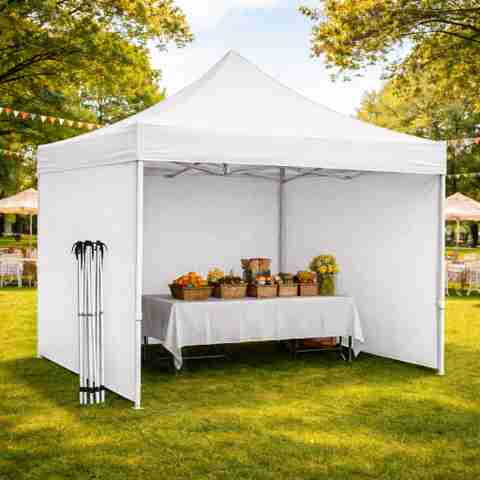 KriShyam ® 10x10 Ft Pop-Up Canopy Tent with Side Cover | Waterproof Outdoor Garden Gazebo Metal Gazebo (Finish Color - White) - Image 5