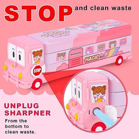 RETRIX Cartoon Printed School Bus Metal Pencil Box with Sharpener, - Image 6
