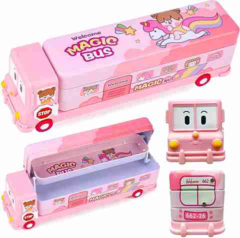 RETRIX Cartoon Printed School Bus Metal Pencil Box with Sharpener, - Image 3
