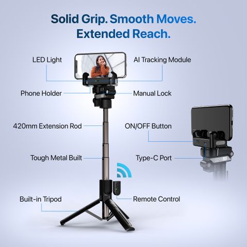 IZI GO X Lite Smartphone Stabilizer with Remote, Automatic Rotation, AI Tracking Single Gimbal for Mobile (310) - Image 4