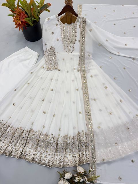 RASUTAKSHVI Embroidered Georgette Anarkali Gown (White) - Image 5