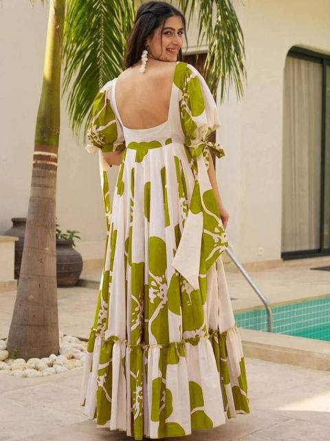 Dwellify Women Gown Green Maxi/Full Length Dress