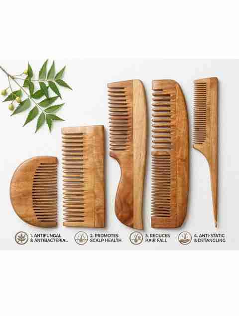 ncr Original Neem Wooden Hair Comb(Pack of 5) - Image 5