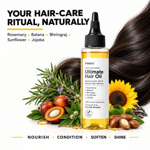 PINKIN Ultimate Hair Oil | Bhringraj,Rosemary,Batana,Sunflower & Jojoba | Nourishing | Hair Oil (200 ml) - Image 3
