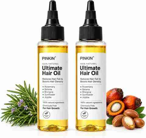 PINKIN Ultimate Hair Oil | Bhringraj,Rosemary,Batana,Sunflower & Jojoba | Nourishing | Hair Oil (200 ml) - Image 2