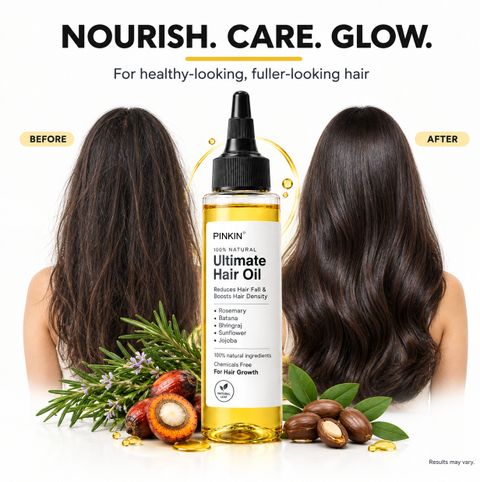 PINKIN Ultimate Hair Oil | Bhringraj,Rosemary,Batana,Sunflower & Jojoba | Nourishing | Hair Oil (200 ml) - Image 6