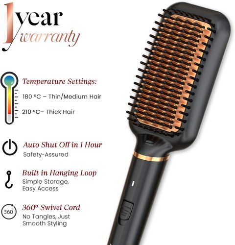 MakeMeeBold Frizz-Free Hair Straightening Brush, Black - Image 6