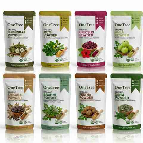 Onetree Organic Amla Reetha Shikakai Bhringraj Brahmi Neem Methi Hibiscus Powder Combo (400 g) - Image 5