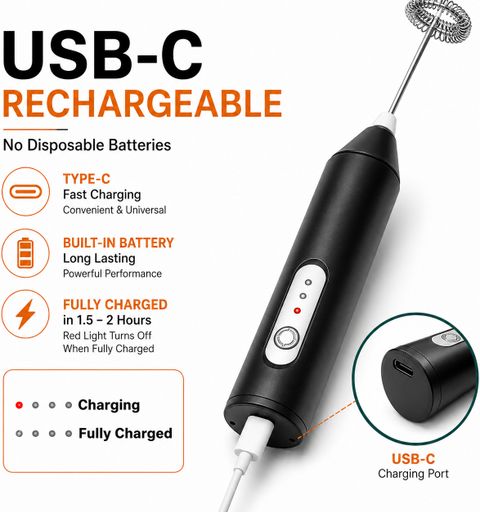 FINIFAB Electric Milk Frother Steel Spiral Whisk - Image 6