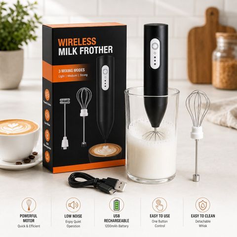 TRICHKSHU 100 W new black Hand Blender (Rechargeable Milk Frother for Coffee - 3-Speed Electric Coffee Frother) - Image 6