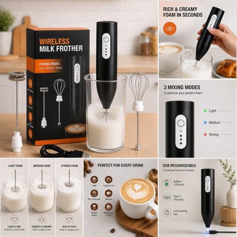TRICHKSHU 100 W new black Hand Blender (Rechargeable Milk Frother for Coffee - 3-Speed Electric Coffee Frother) - Image 7