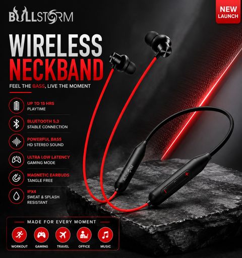 BULLSTORM NECKBAND Z2 RED Bluetooth Headset (Red) - Image 7