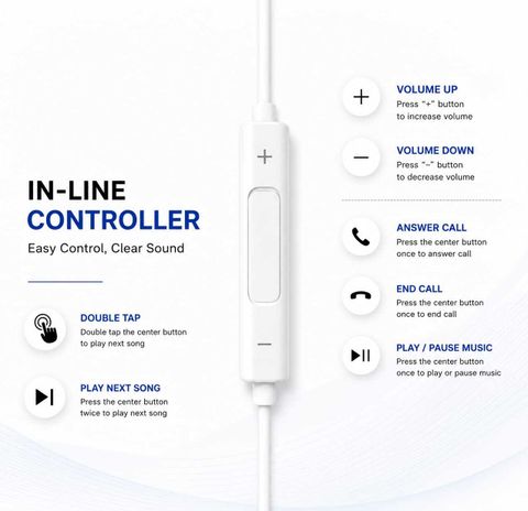 FLEXXGO Type-C Wired Earphone with Mic & Case Pouch | Stereo Sound | White Wired Headset (White, In the Ear) - Image 7
