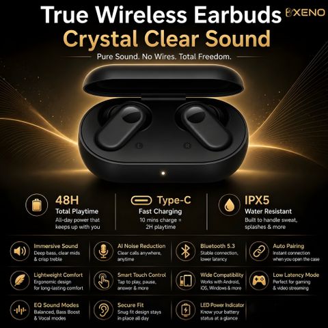 Bxeno True Wireless Earbuds Nord 2CE Earbuds with Mic 2r, 12.4mm Drivers8 Bluetooth Headset (Black, True Wireless) - Image 8