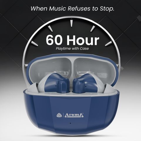 Aroma TWS4 V5.4 Upto 60Hr Playtime*, ENC, Dual Paring, Fast Charging, Heavy Bass Bluetooth Headset (Midnight Blue & Grey, True Wireless) - Image 7