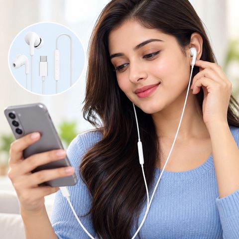 qoviq original Type-C In-Ear Wired Earphones With Powerful 12.4mm Drivers & Clear Calling Wired Headset (White, In the Ear) - Image 6