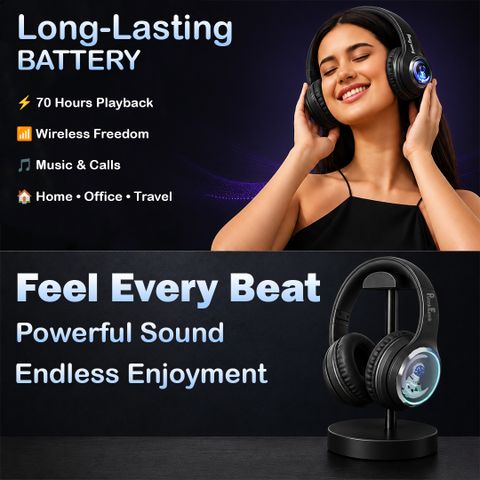 PunnkFunnk Wireless Bluetooth. Over Ear Headphones with 40H Playtime BT5.3 AUX TF Card Bluetooth Headset (Black, On the Ear) - Image 6