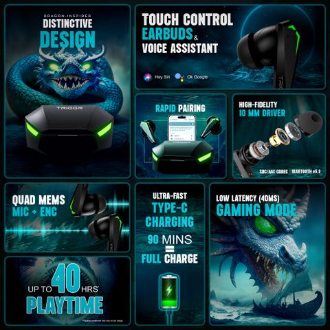 TRIGGR Kraken X2 True Wireless Earbuds, Black - Image 6