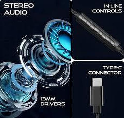 RSTEQ C Type Magnetic Wired Earphone With ENC Mic Dolby HD Sound & Button Control B51 Wired Gaming Headset (Black, In the Ear) - Image 8