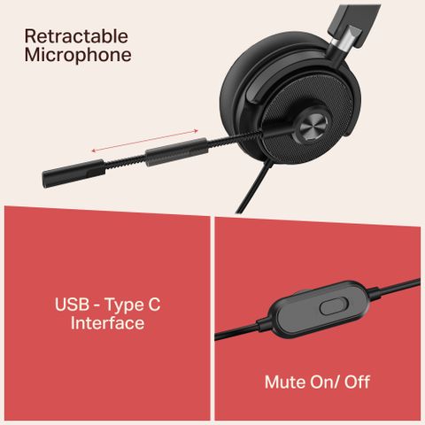 boAt BassHeads 900 C Pro USB Type-C Wired Headphones, Unidirectional Retractable Mic Wired Headset (Black, On the Ear) - Image 5