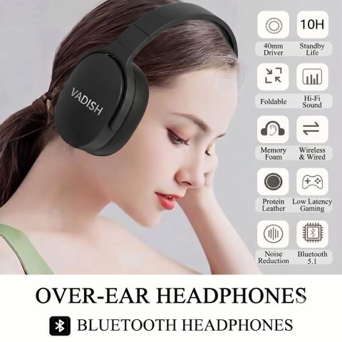 vadish Trending Audio Luxurious Comfort Crystal Clear Sound Super Bass Bluetooth Headset (Black, On the Ear) - Image 3