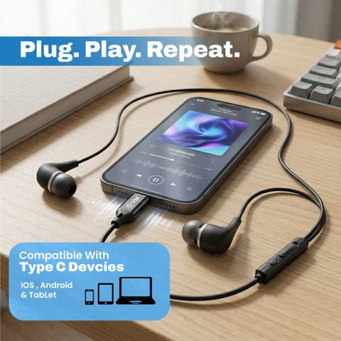 EVM Type-C Earphones [New Launch] Hi-Res Audio, Mic | Noise Isolation | Android iOS Wired Headset (Black, In the Ear) - Image 8