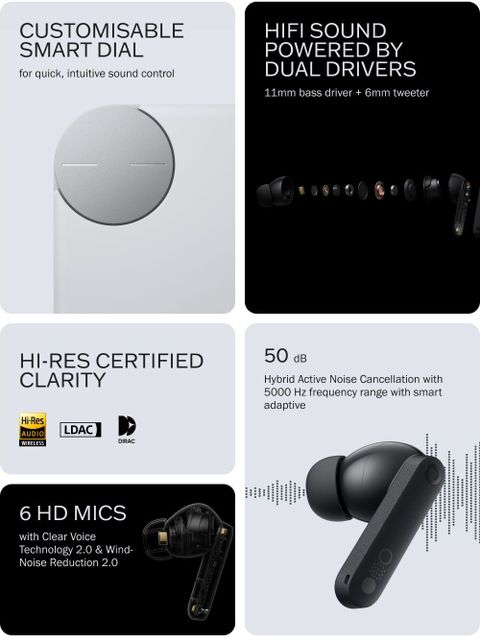 CMF by Nothing Buds Pro 2 with 50 dB ANC| Hi-Res + LDAC| Smart Dial| Spatial Audio|Dual Drivers Bluetooth Headset (Light Grey, In the Ear) - Image 6
