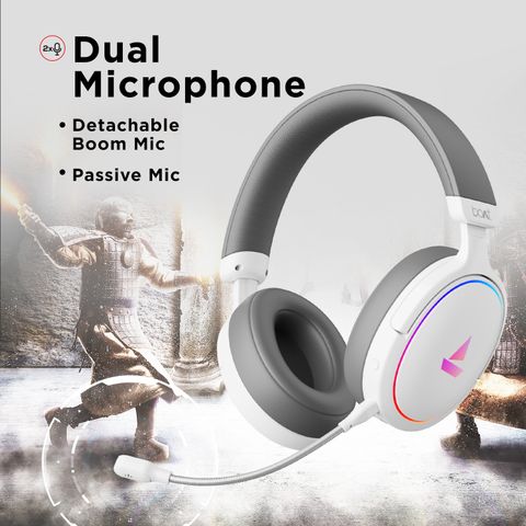 boAt Immortal IM-300 Wired Headset, 50MM Drivers, White Grey - Image 6