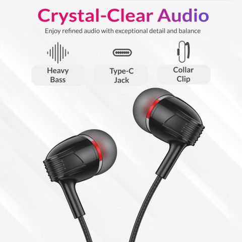 Aroma HF1002 Type C Wired Earphone With HD Quality In-Line Mic,12mm Driver Hi-Res Wired Headset (Onyx Black, In the Ear) - Image 3