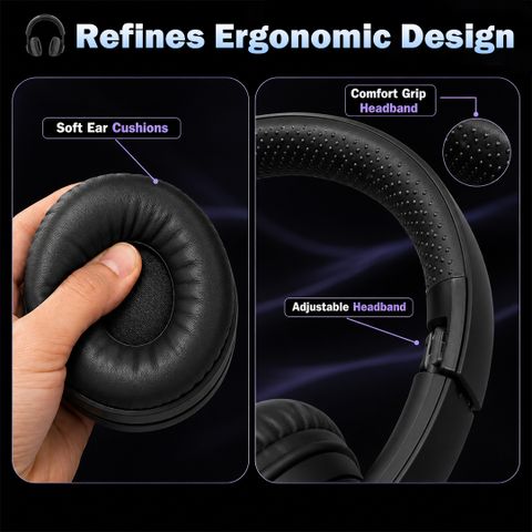 PunnkFunnk Wireless Bluetooth. Over Ear Headphones with 40H Playtime BT5.3 AUX TF Card Bluetooth Headset (Black, On the Ear) - Image 8