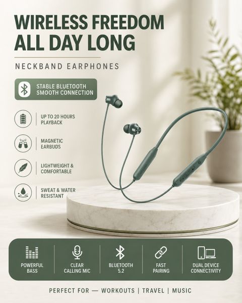 myxes M60 Bluetooth Neckband, 50H Playtime, Green - Image 7