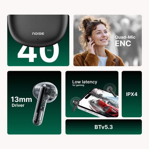 Noise Buds Mini with 13mm Drivers BT v5.3, Low Latency, 40Hr Playtime Quad-Mic ENC Bluetooth Headset (Green, True Wireless) - Image 6